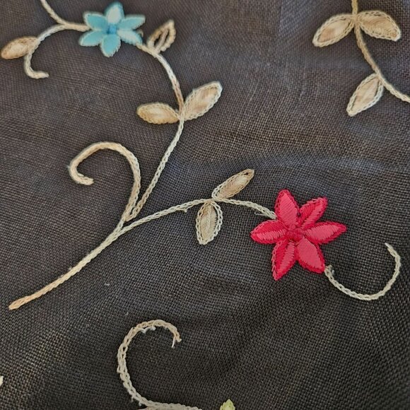 TALBOTS High Rise Irish Linen Floral Embroidered Black Ankle Pants 10P - Picture 6 of 10